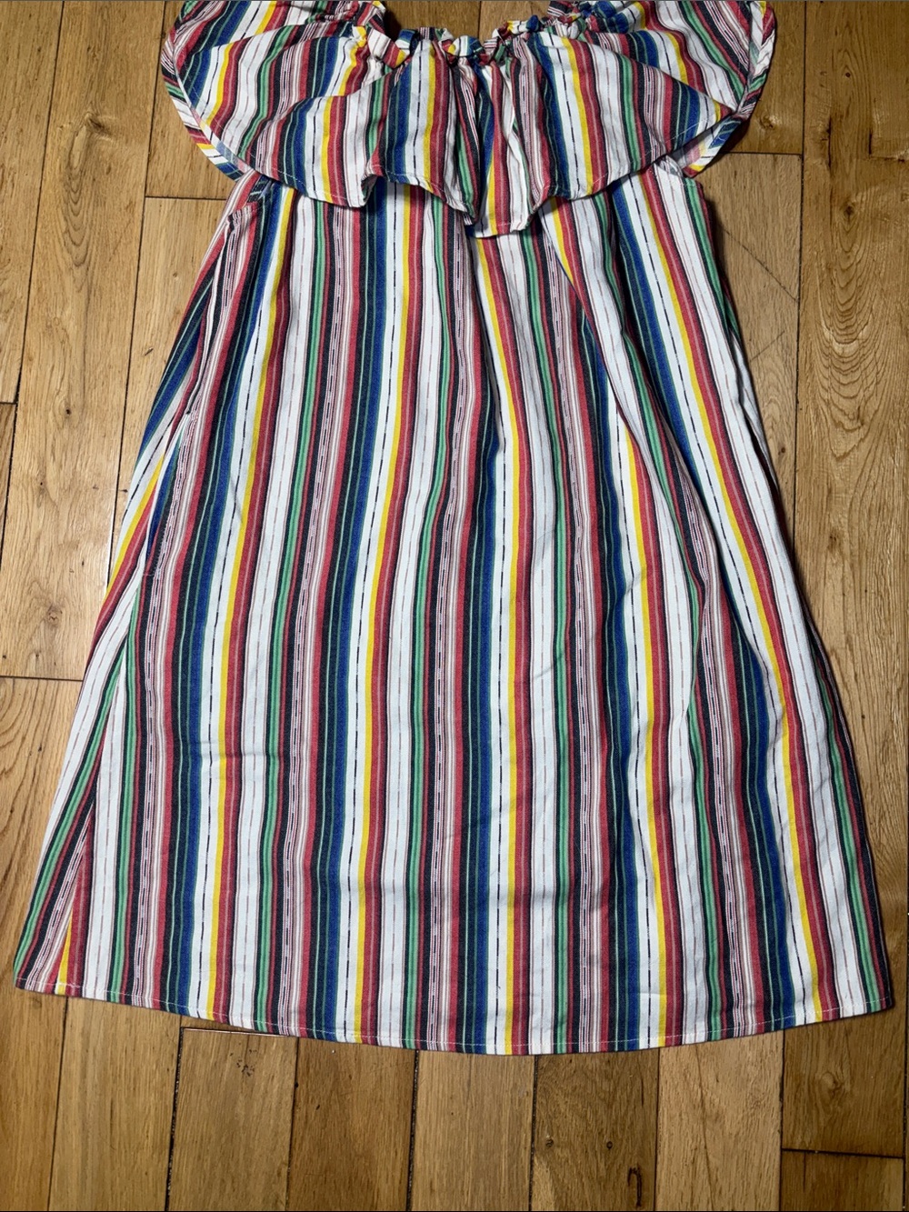 XL Multicolor Striped Off Shoulder Ruffle Dress - Picture 3 of 8